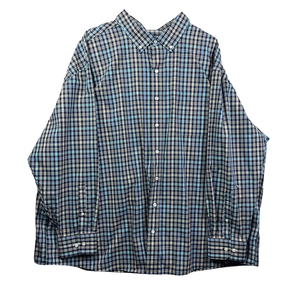 Oak Hill Button Front Shirt Mens 4XL Blue Plaid Cool Dry Long Sleeve
